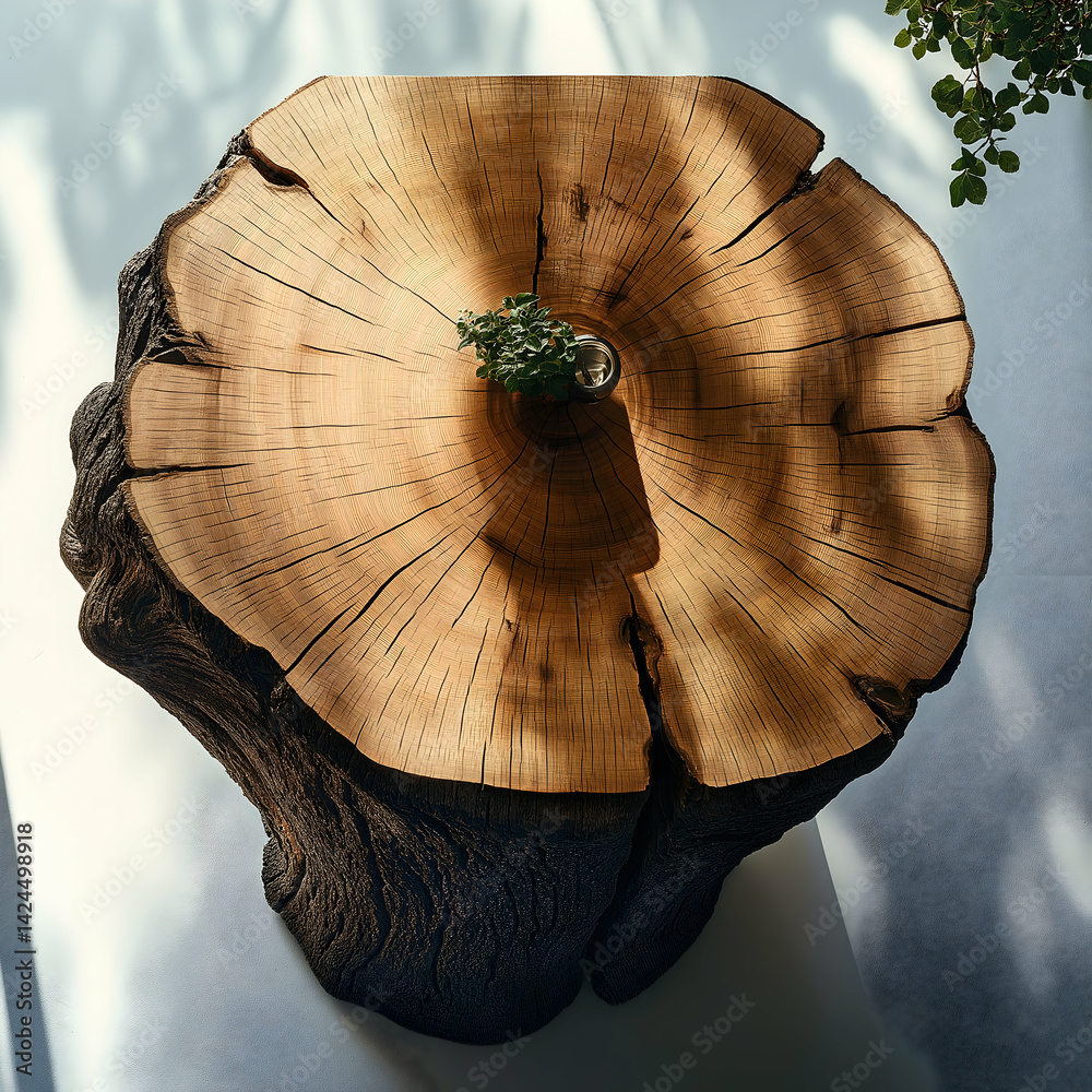 Flat Lay of Wooden Table with Natural Finish – Top Down Perspective