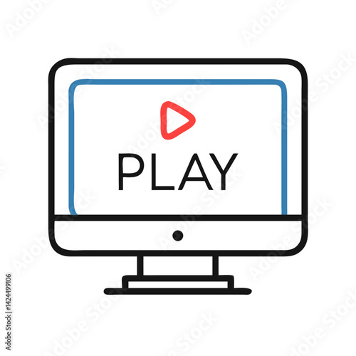 Monitor with Play Button Icon Representing Streaming Media and Video Playback