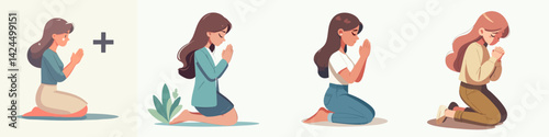 vector set of women begging