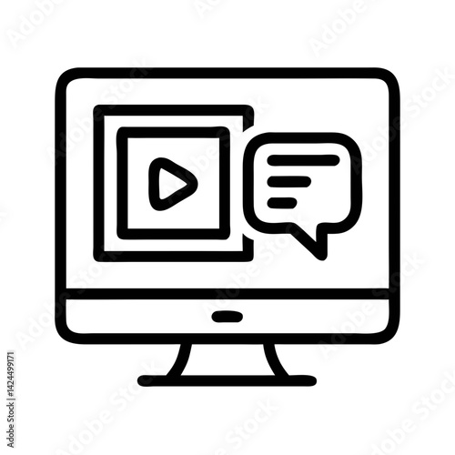 Monitor with Video Icon Representing Language Learning and Educational Streaming