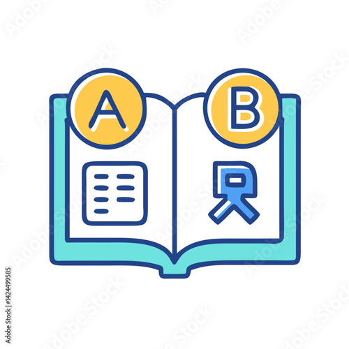 Open Book with A and B Icon Representing Bilingual Learning and Language Education