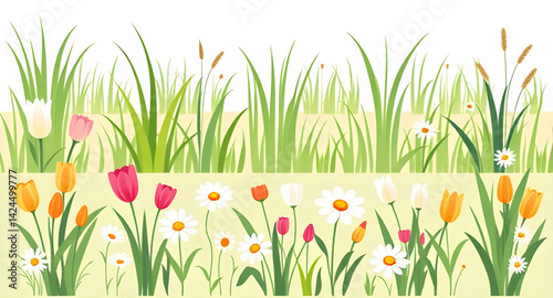 spring flowers and grass set