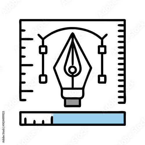Pen Tool on Ruler Icon Representing Precision Drawing and Accurate Design