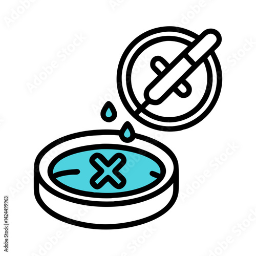 Petri Dish with Cross Icon Representing Rejected Sample and Failed Laboratory Test