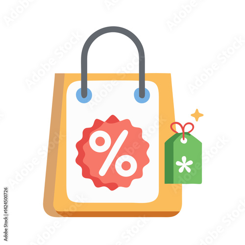 Shopping Bag with Discount Icon Representing Festive Sale and Promotional Offer