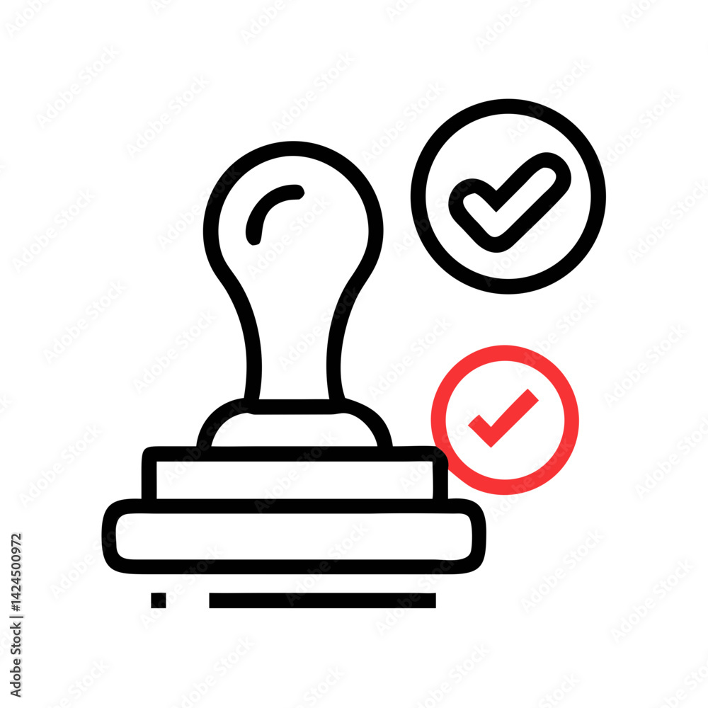 Stamp with Checkmark Icon Representing Content Approval and Verification Stamp with Checkmark Icon Representing Content Approval and Verification