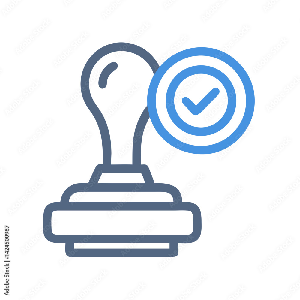 Stamp with Checkmark Icon Representing Content Approval and Verification Stamp with Checkmark Icon Representing Content Approval and Verification