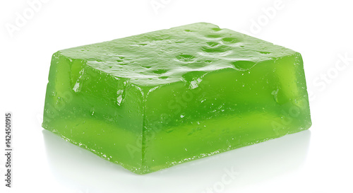 Green Jello Cube Isolated on White Background