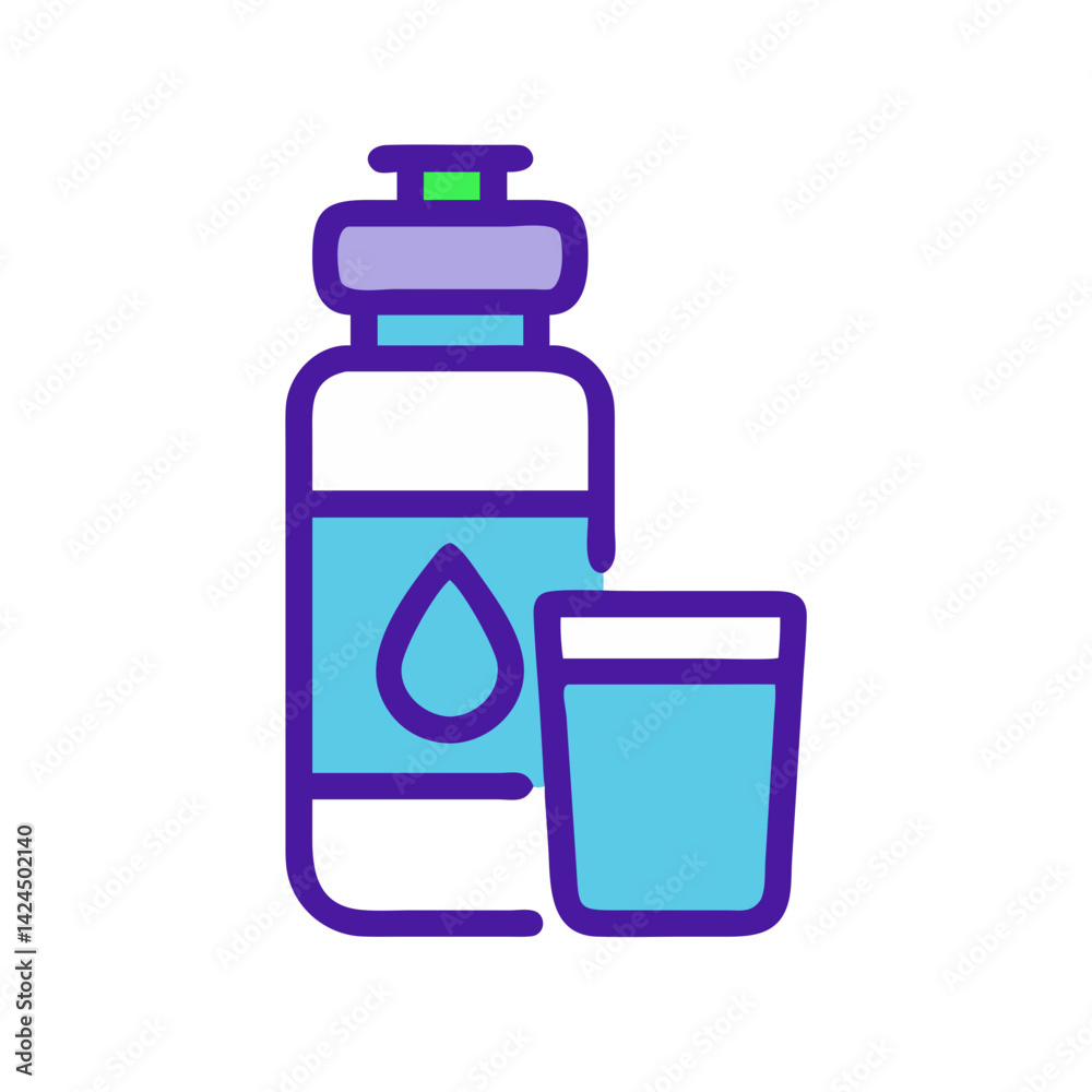 Water Bottle with Cup Icon Representing Hydration and Portable Drinking Water Bottle with Cup Icon Representing Hydration and Portable Drinking