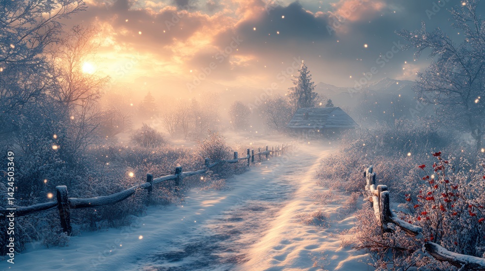 Fototapeta premium Peaceful forest path sunrise landscape