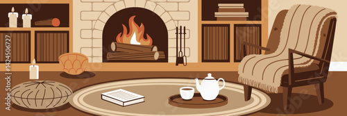 Autumn home setting with fireplace and cozy decor – Perfect for lifestyle blogs, interior inspiration, or fall marketing.