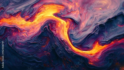 Swirling fiery magma abstract with vibrant colors and fluid texture