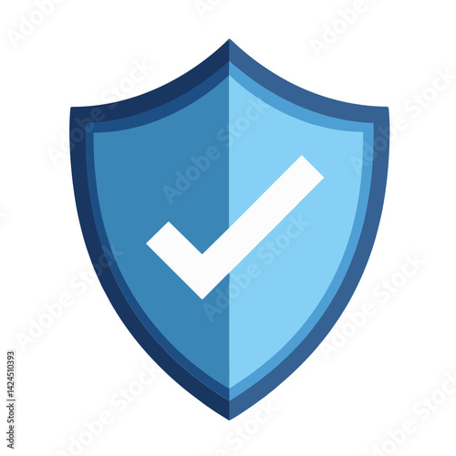 Shield with checkmark icon in gradient blue style representing protection security and verified access - concept of privacy safe system antivirus web access