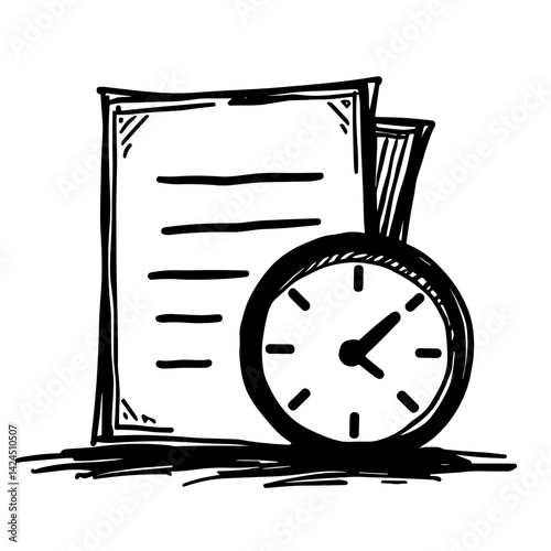 Hand-drawn document with clock icon representing deadline schedule and time management - concept of planning reminder task control productivity interface