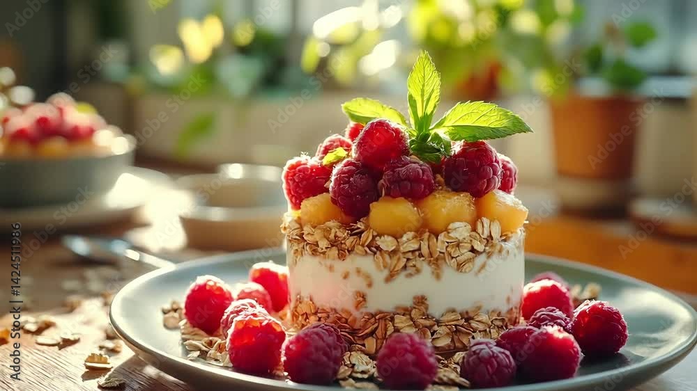 Healthy Raspberry Yogurt Parfait.