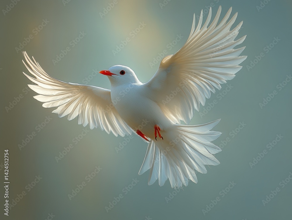 Obraz premium A graceful white bird in mid-flight against a soft, colorful background