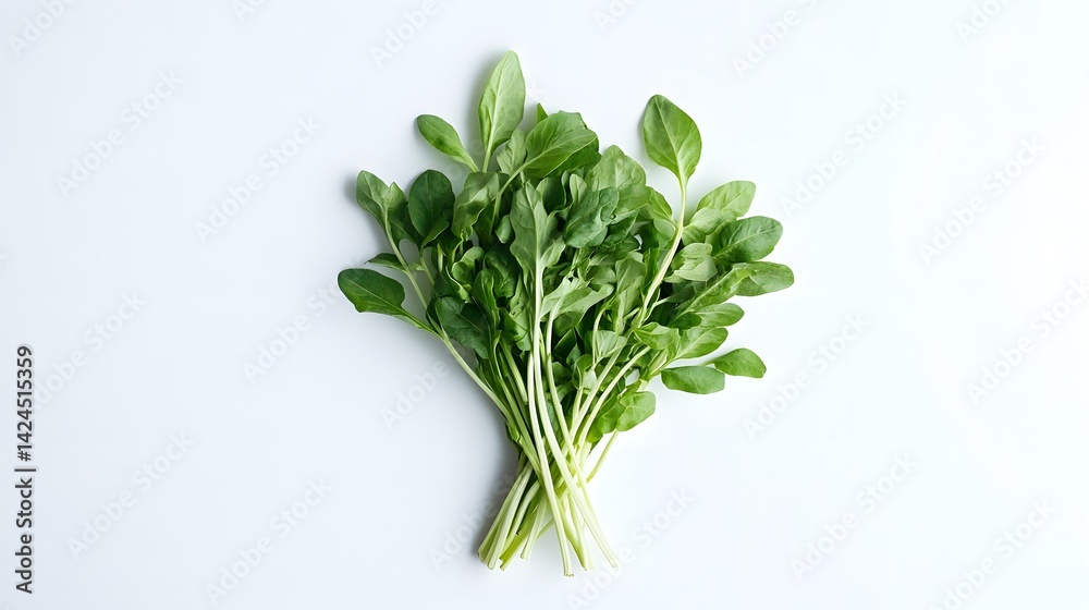 Fresh green mizuna sprouts lying on white background Fresh green mizuna sprouts lying on white background