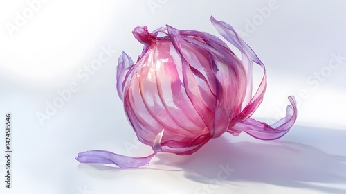 Decorative translucent red onion with flowing layers creating an abstract design