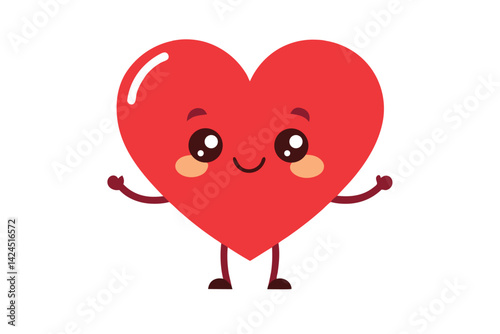 Cheerful Red Heart Character Waving Arms on White Background