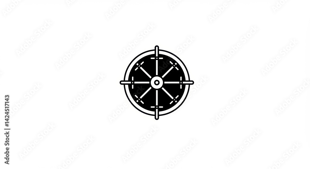 Circular Wheel Target, Black and White Icon.