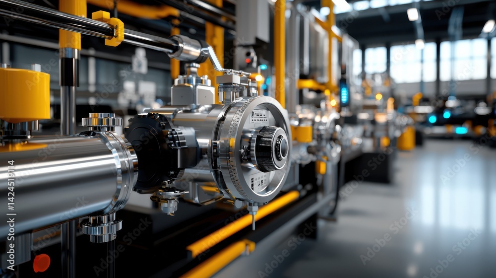 Intricate Close Up of Industrial Machine Components in Modern Factory Setting Intricate Close Up of Industrial Machine Components in Modern Factory Setting