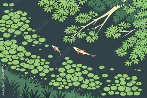 59 Aerial view, dense green vegetation, water surface covered in duckweed, lush aquatic plants, vibrant emerald color, natural pattern, pond ecosystem, high contrast, detailed texture, environmental p