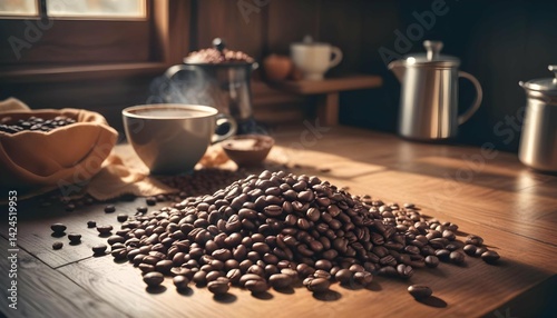 coffee beans and coffee cup