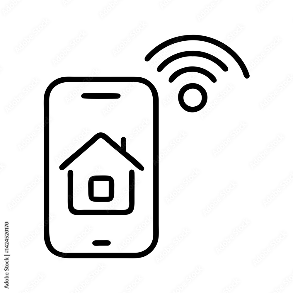 Smart Home Automation Icon with Mobile Phone and WiFi Signal Smart Home Automation Icon with Mobile Phone and WiFi Signal