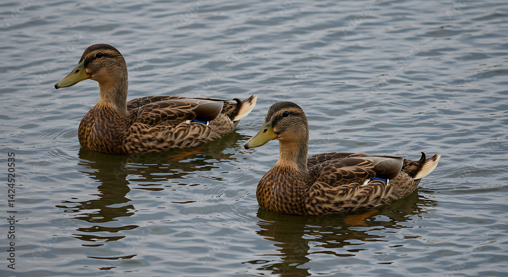 Pair of Mallard Ducks Swimming in Water Pair of Mallard Ducks Swimming in Water