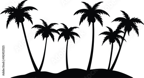 Exotic Palm Trees Black Silhouette Tropical Island Summer Transparent Design