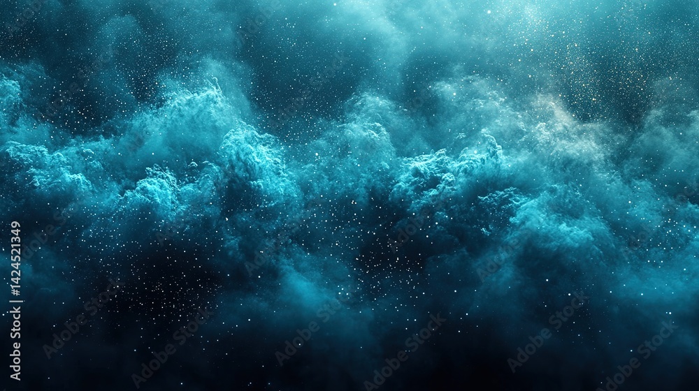 Fototapeta premium Deep Teal Nebula with Sparkling Stardust