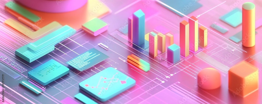 Colorful abstract 3d geometric shapes showing business data report Colorful abstract 3d geometric shapes showing business data report