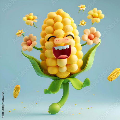 Joyful Corn Character 3D Render. A Whimsical Summer Delight