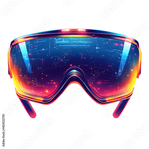 Obraz na płótnie Futuristic virtual reality goggles with vibrant, neon color scheme and digital interface, set against transparency background, evoke sense of innovation and technology w salonie