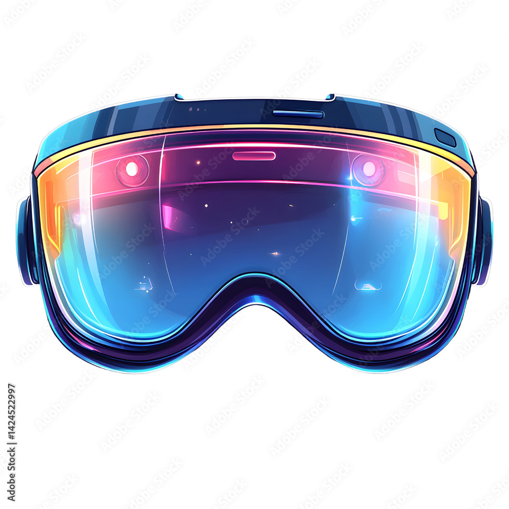 Futuristic virtual reality headset with glowing neon lights, showcasing advanced technology and sleek design. vibrant colors and modern aesthetics create immersive experience