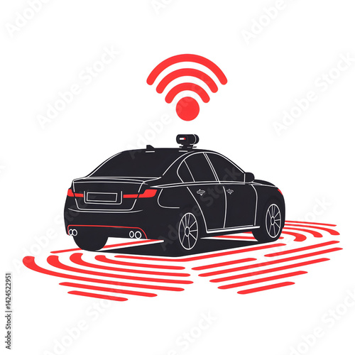 Obraz na płótnie Autonomous car illustration with wireless connectivity symbol, showcasing modern technology and innovation in transportation. design features sleek vehicle with digital elements w salonie