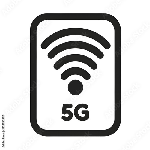 Obraz na płótnie black and white icon representing 5G wireless technology, featuring signal symbol above text 5G on rectangular background. design is simple and modern w salonie