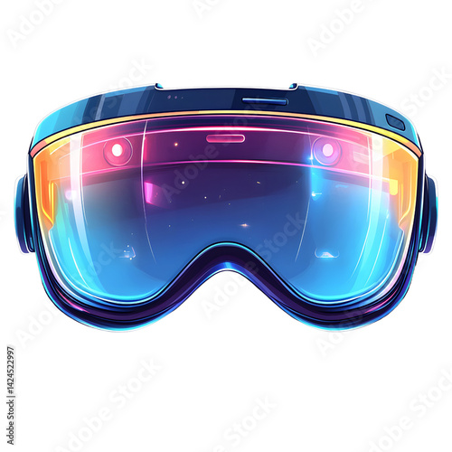 Futuristic virtual reality headset with glowing neon lights, showcasing advanced technology and sleek design. vibrant colors and modern aesthetics create immersive experience