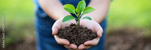 arbor day concept for the environmental themed holiday with person planting a plant photo