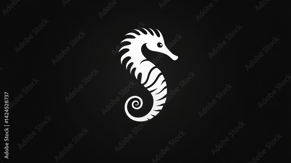 Fototapeta premium White seahorse silhouette on black, ocean wildlife design