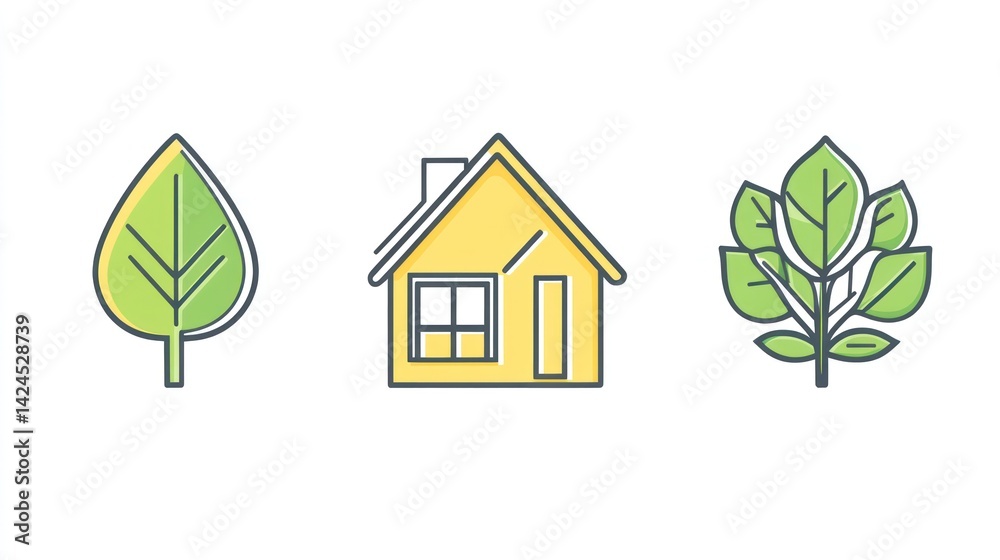 Eco-friendly house, green leaves, nature, sustainable living, website icon Eco-friendly house, green leaves, nature, sustainable living, website icon