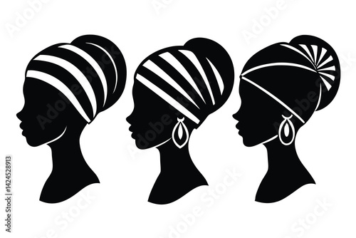 Silhouette of Elegant African Woman with Traditional Headdress and Earrings