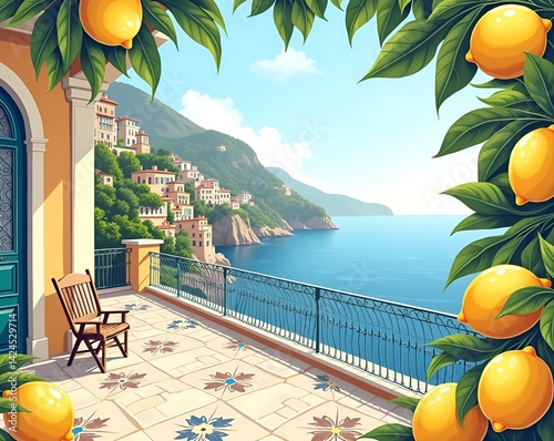 Scenic Coastal View with Italian Architecture, Lemon Trees, and Veranda photo