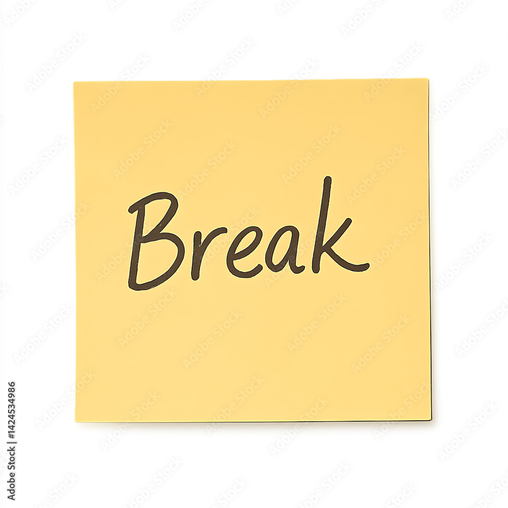 Yellow sticky note with handwritten “Break” isolated on transparent background Yellow sticky note with handwritten “Break” isolated on transparent background