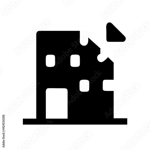 Icon of a damaged building to signify destruction or disrepair