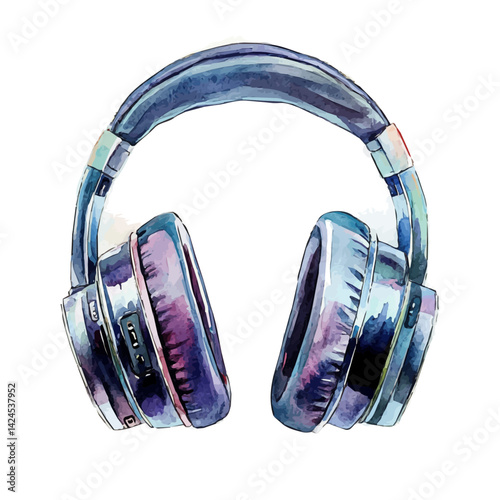 Wireless headphone, watercolor illustration, isolated on a white background.

