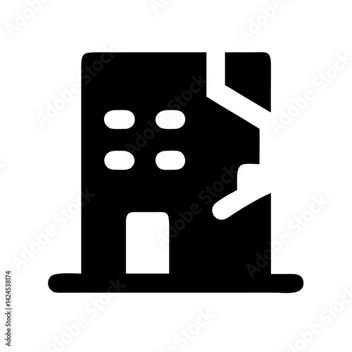 Icon of a damaged building to signify destruction or disrepair