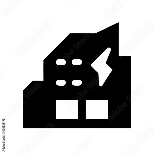 Icon of a damaged building to signify destruction or disrepair
