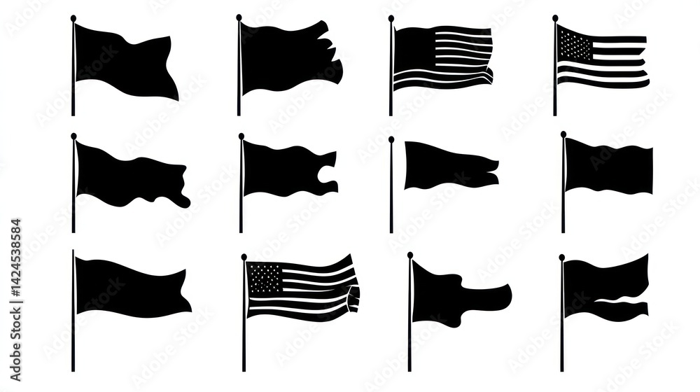 Waving flags USA & blank designs, website icons Waving flags USA & blank designs, website icons