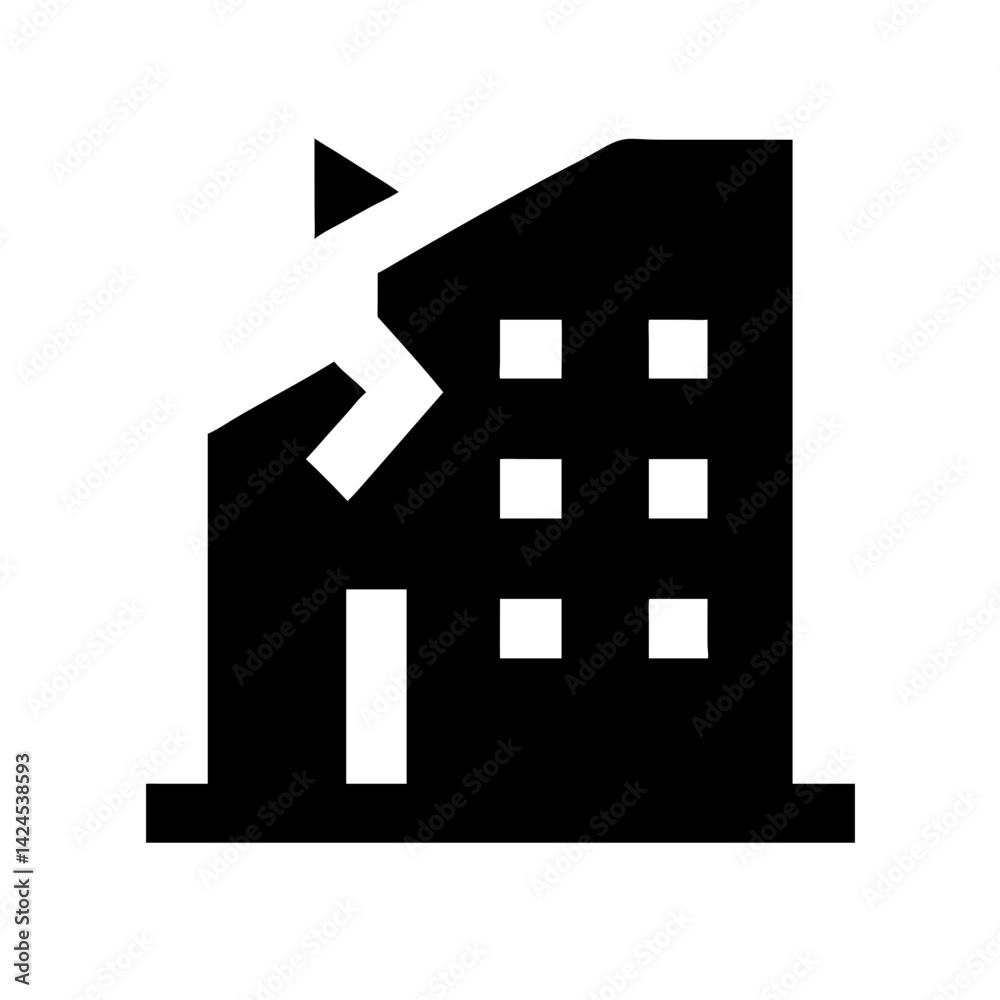 Icon of a damaged building to signify destruction or disrepair Icon of a damaged building to signify destruction or disrepair